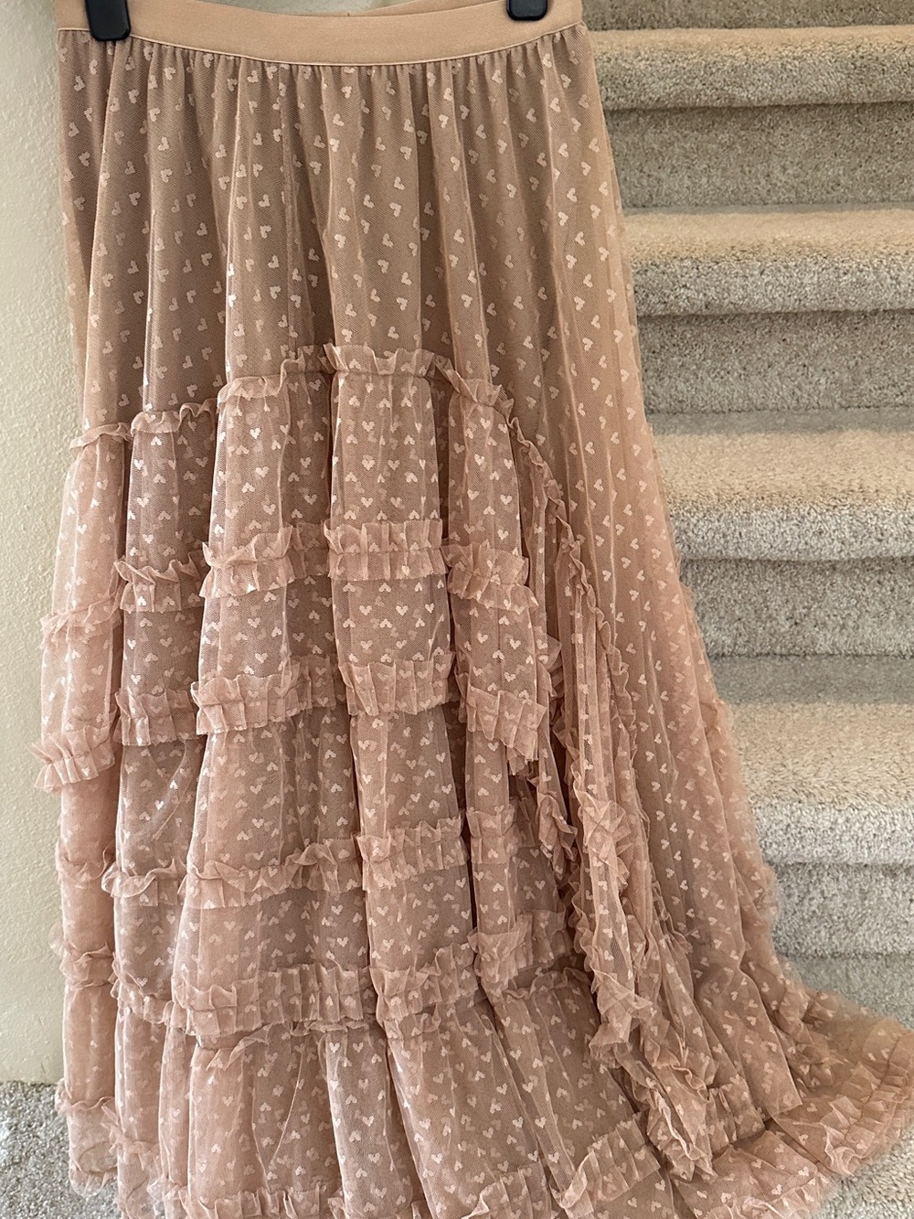 Women’s Tan  Ruffled Tiered Maxi Skirt